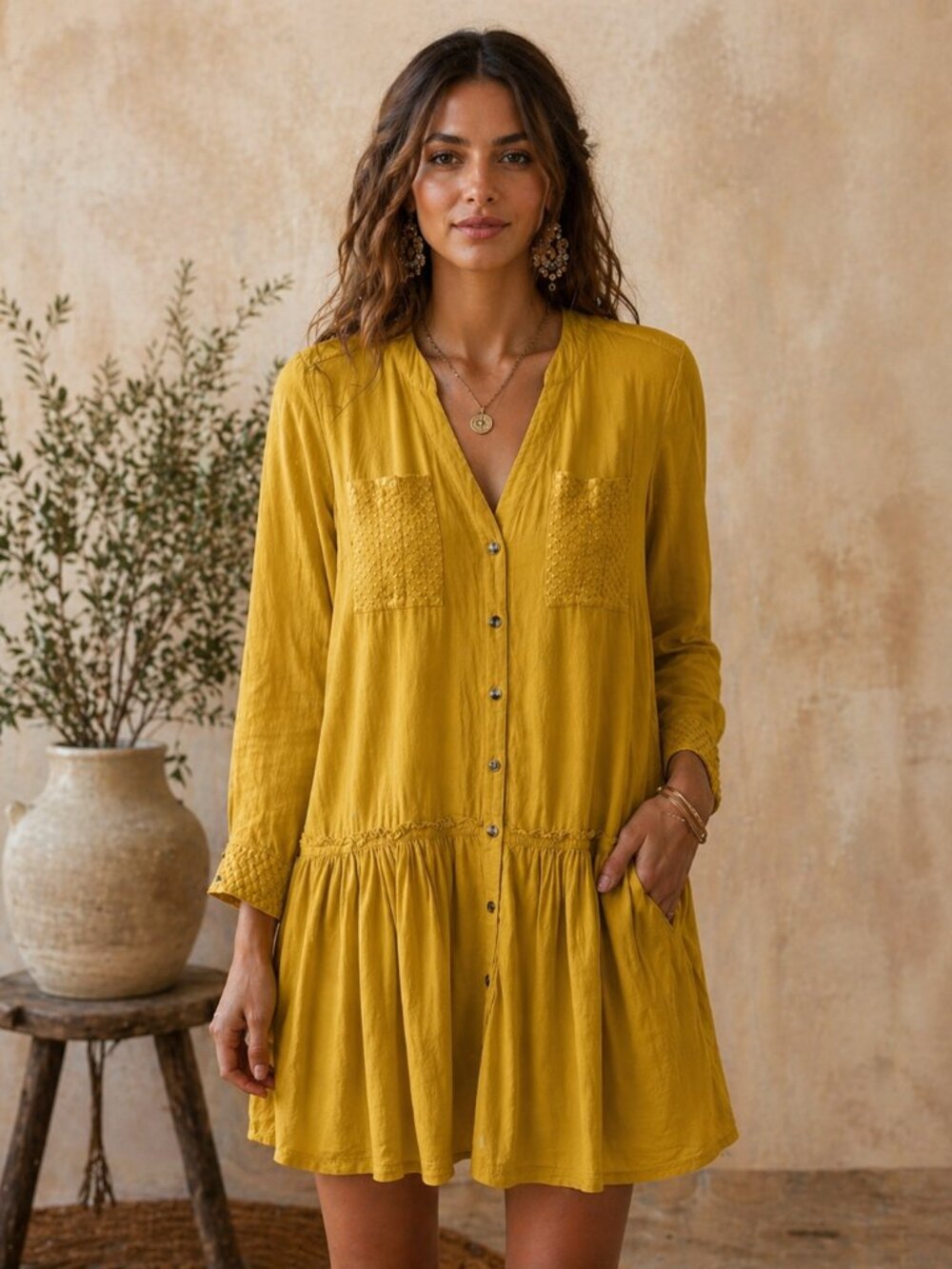 Maeve by Anthropologie Marlie Sunflower Boho Ruffle Button-Front Dress 4